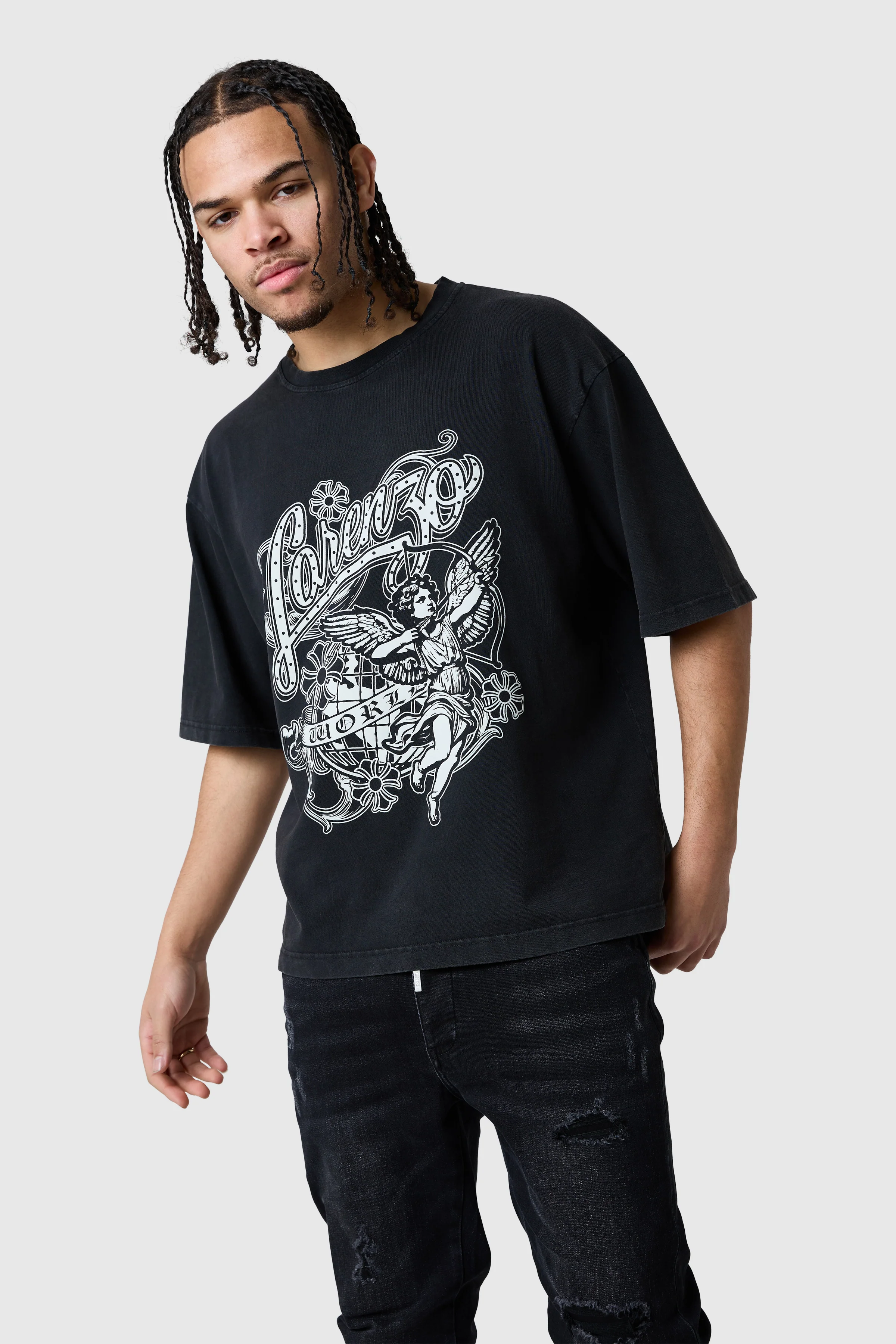 Cherub Tee - Black Acid Wash - Image 4