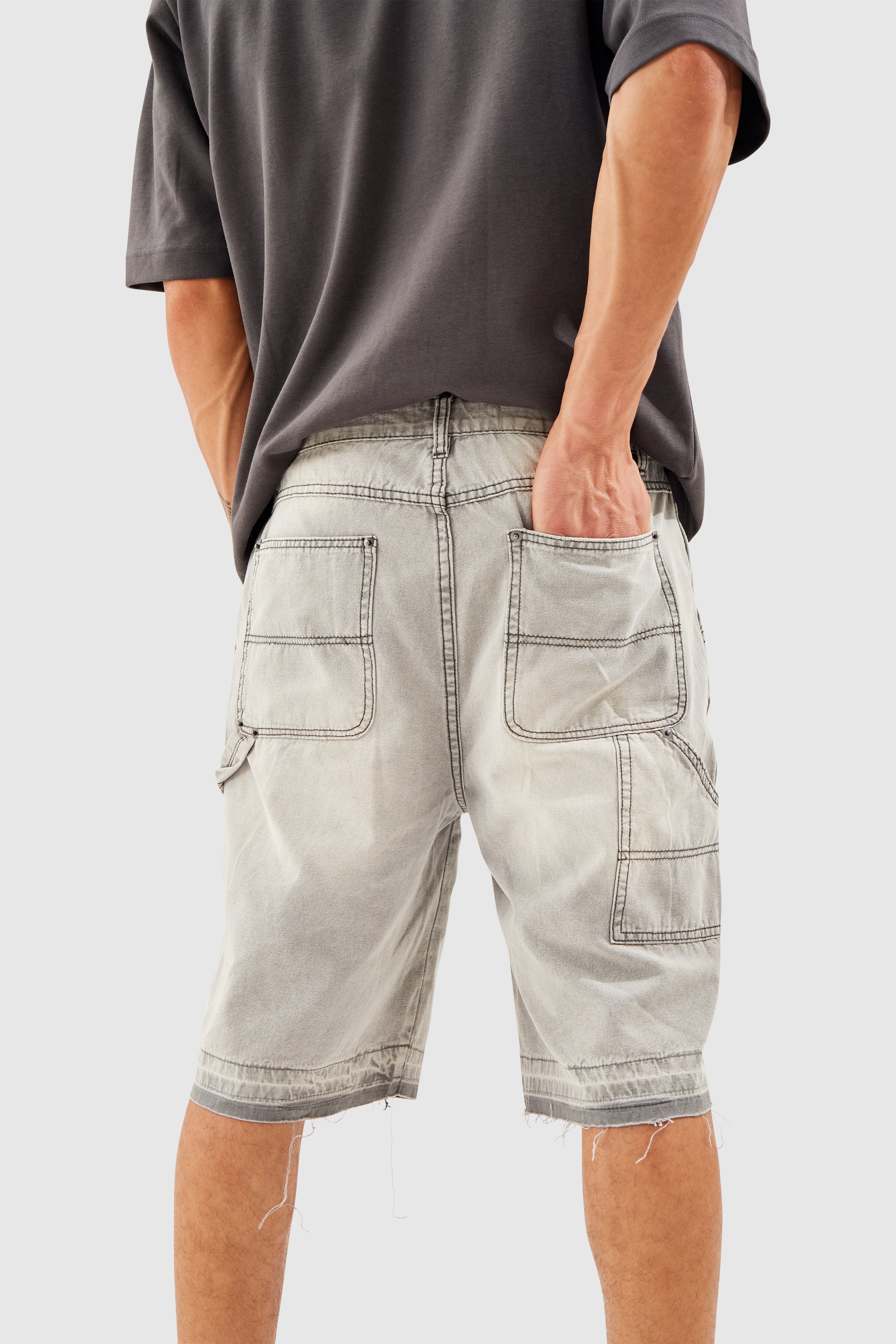 Distressed Carpenter Jort - Grey - Image 5