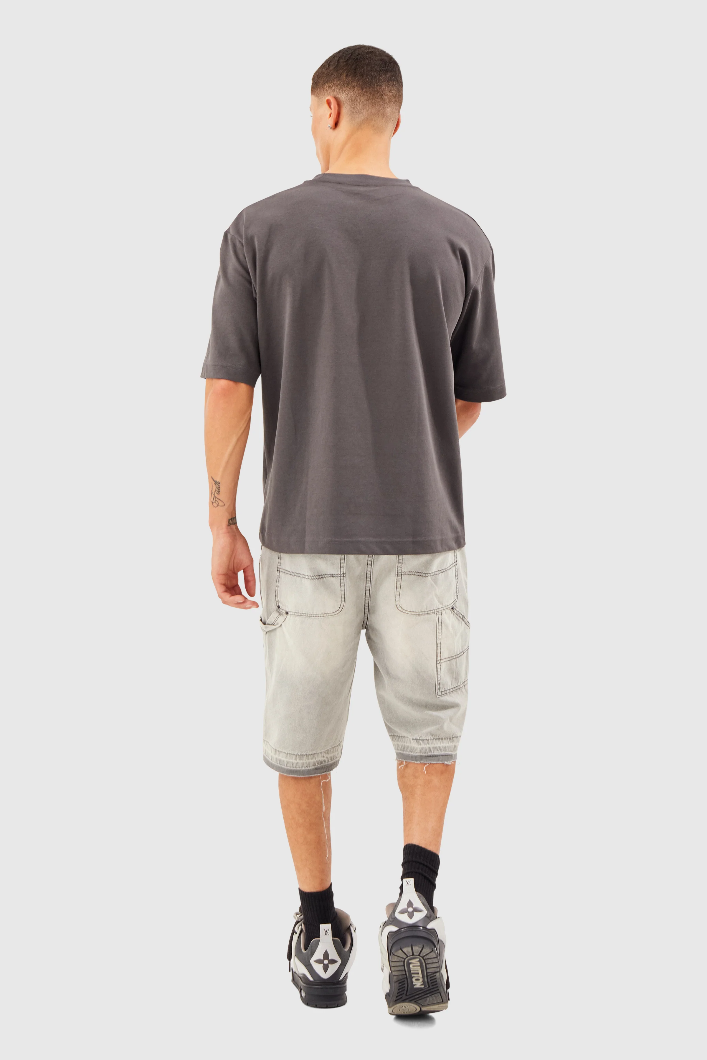 Distressed Carpenter Jort - Grey - Image 6