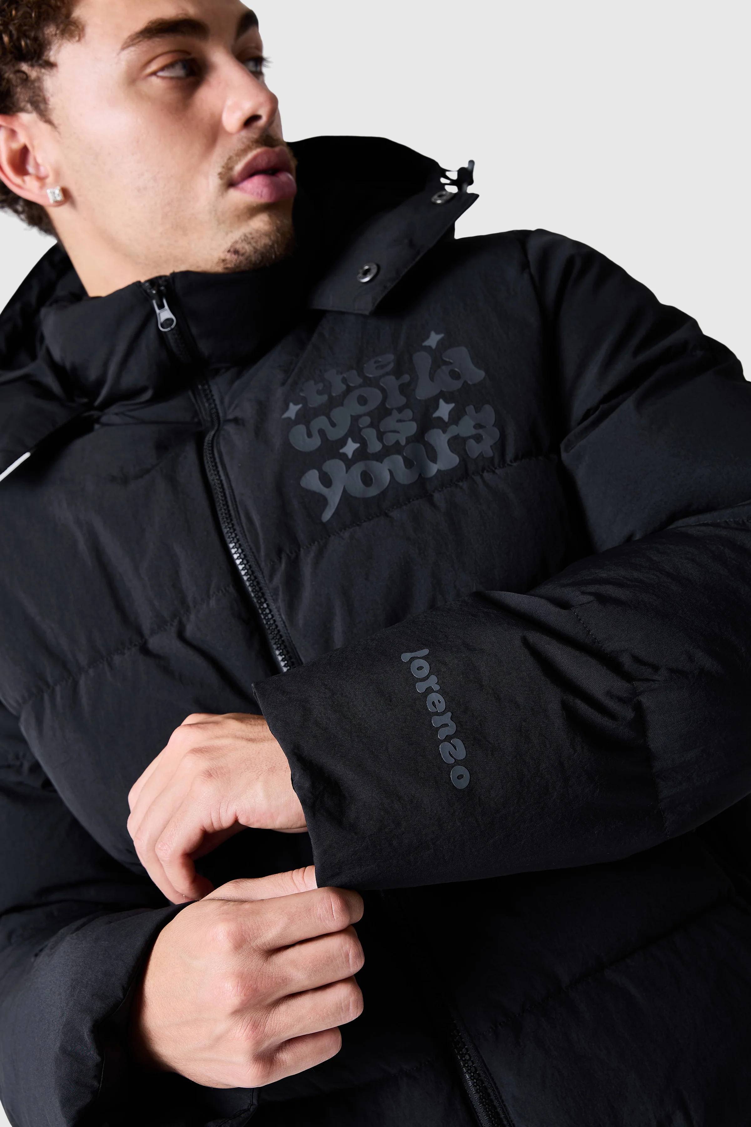 World Is Yours Puffer Jacket - Black - Image 4