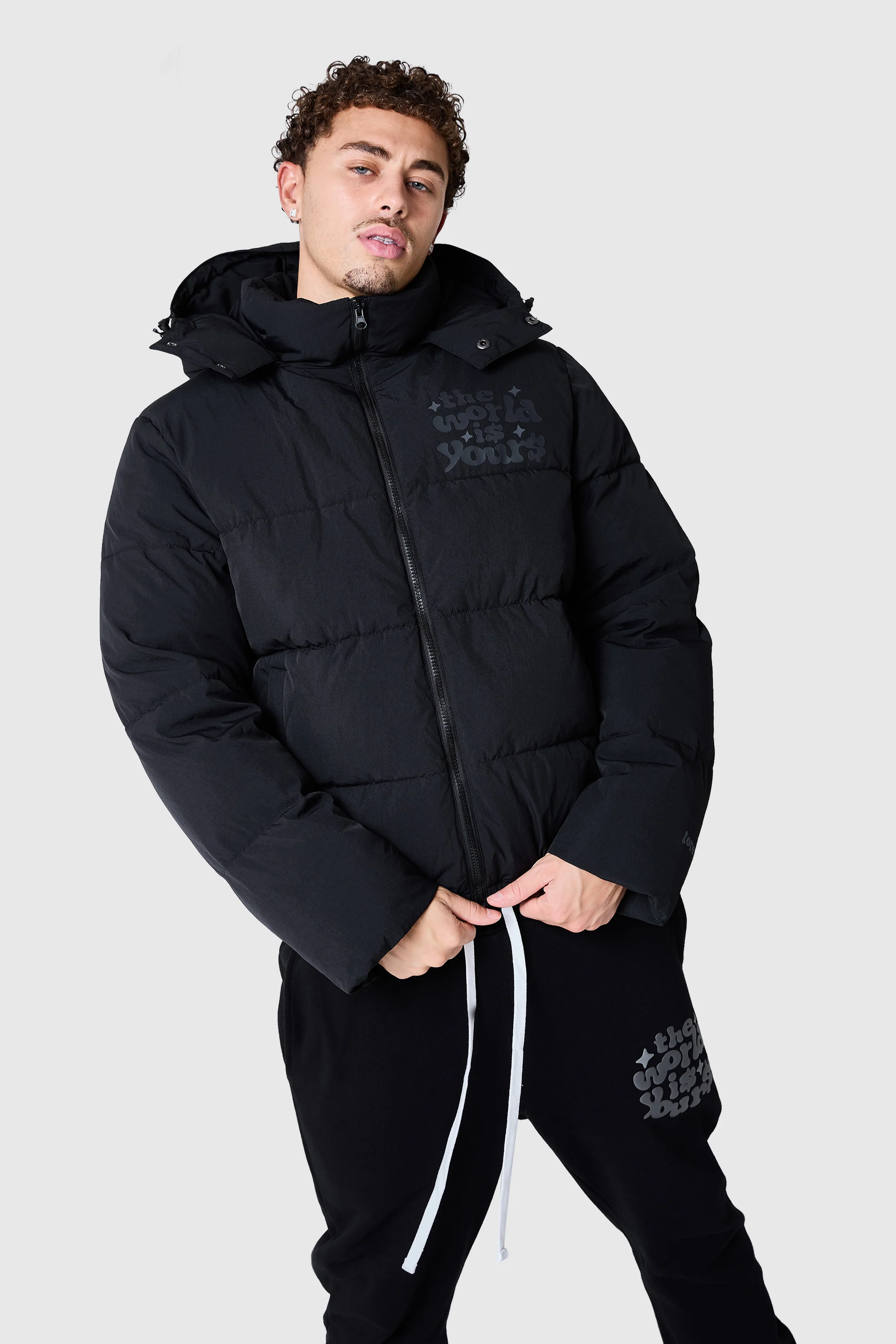 World Is Yours Puffer Jacket - Black - Image 6