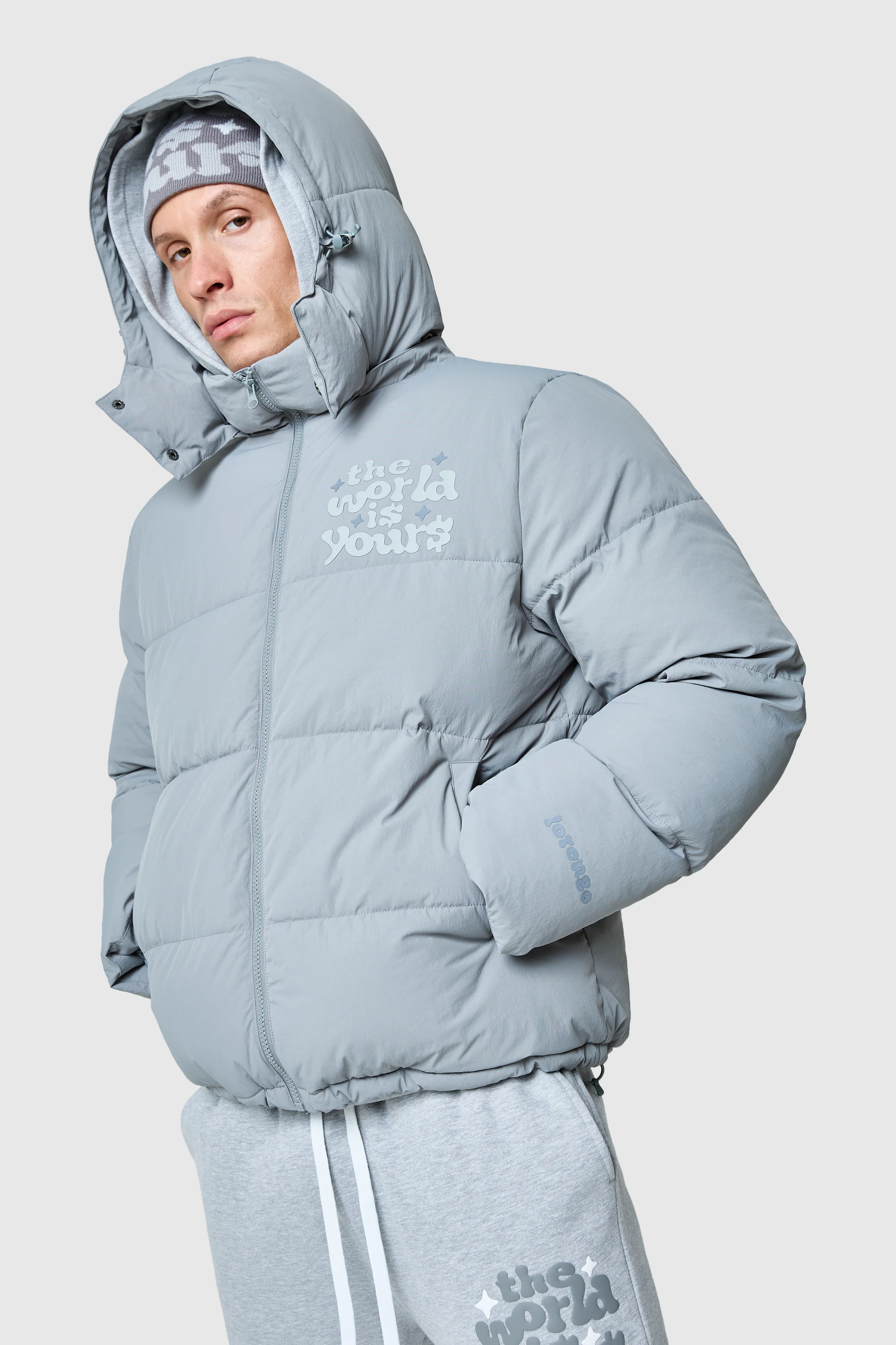 World Is Yours Puffer Jacket - Moon Grey - Image 10