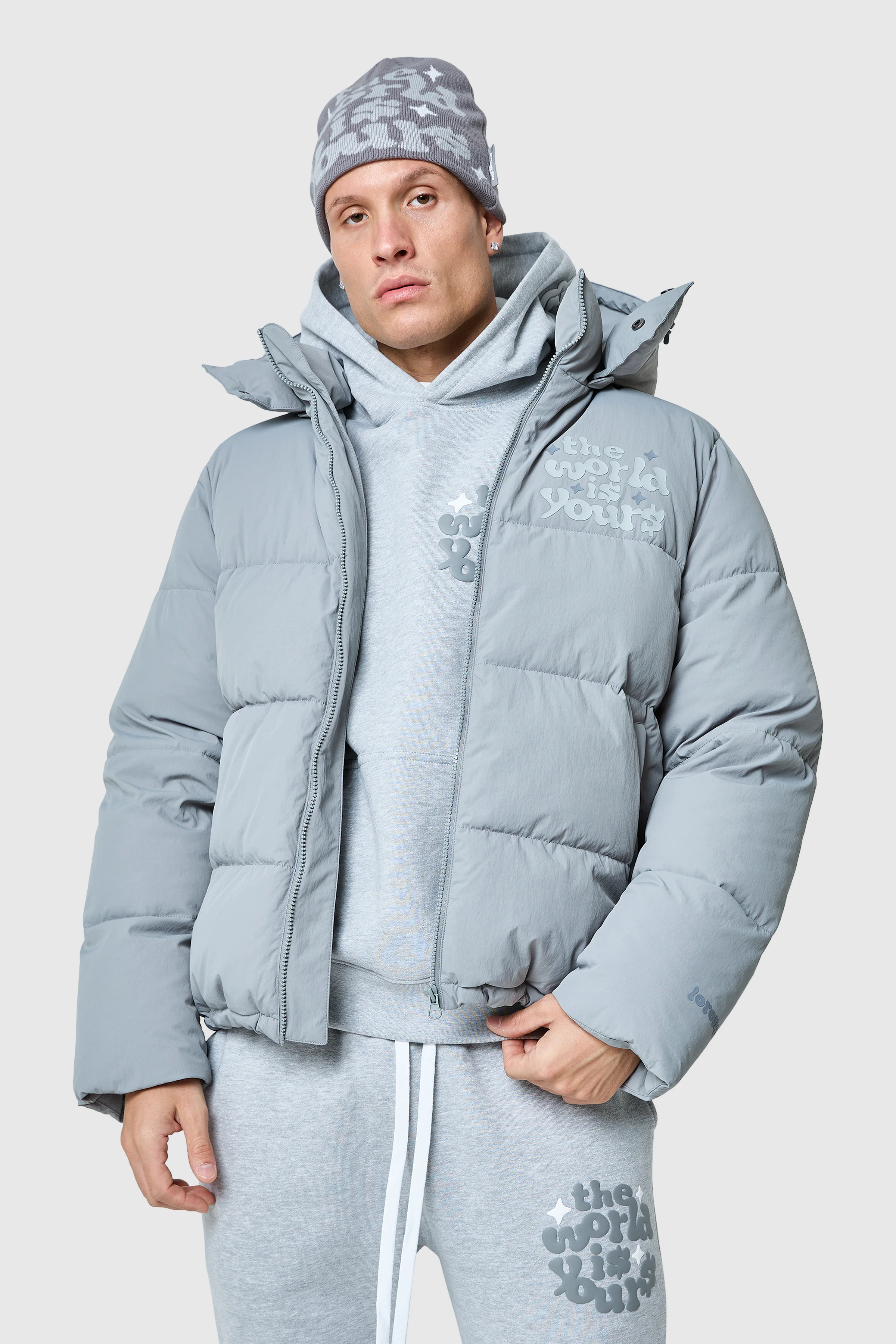 World Is Yours Puffer Jacket - Moon Grey - Image 5