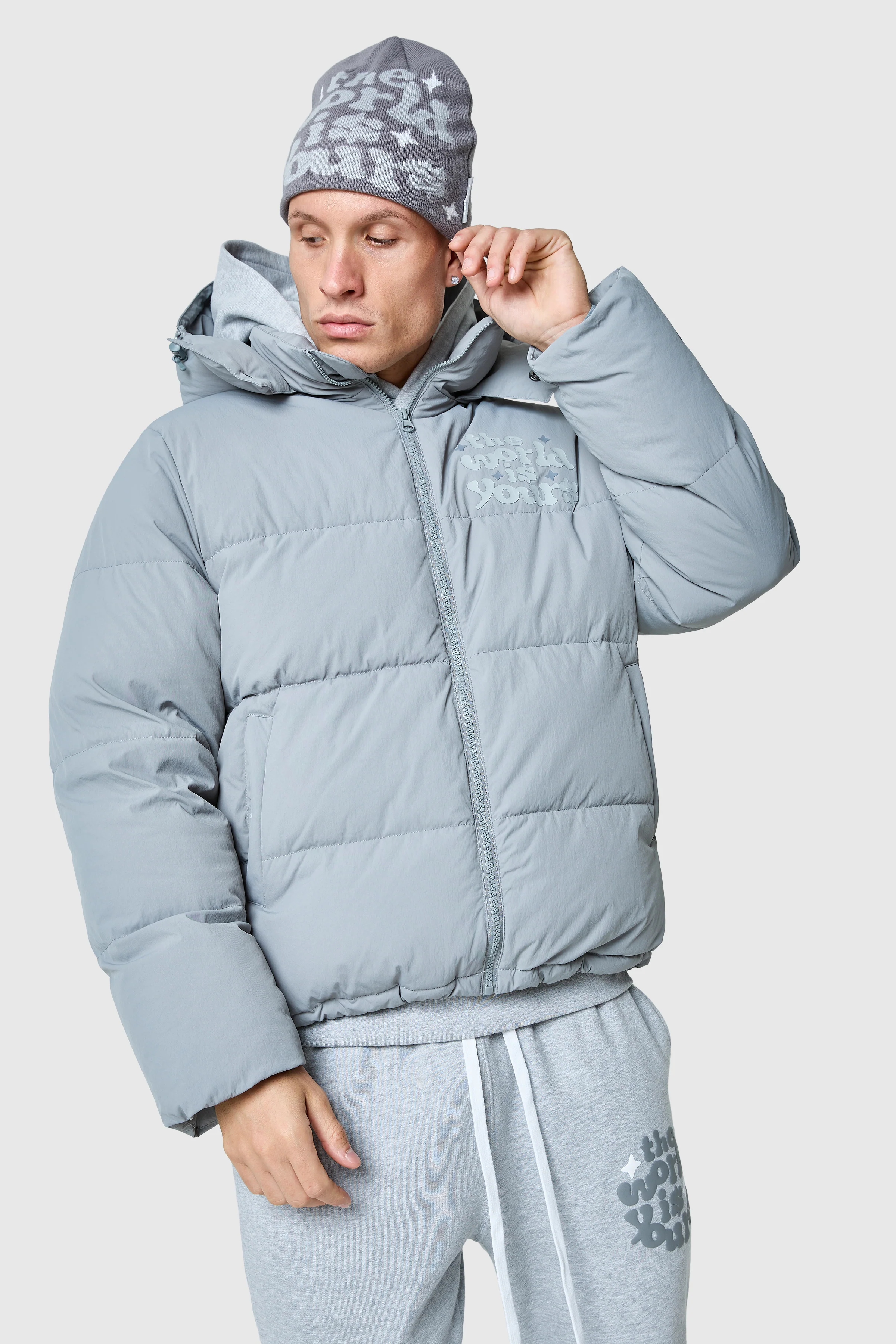 World Is Yours Puffer Jacket - Moon Grey - Image 9